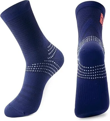 Produktbild von ROCKBROS Fahrradsocken Herren Damen, Atmungsaktiv Hohe Kompression Schnelltrocknend Socken, Anti-Blasen Rutschfeste Antibakteriell Marineblau L