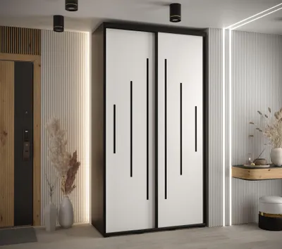 Produktbild von Kleiderschrank ASIRI 12 - 140/60 cm, schwarz / weiß / schwarz