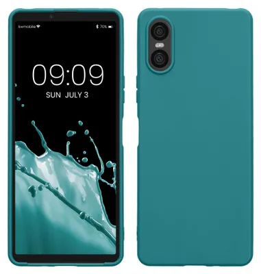 Zdjęcie produktu dla Etui kwmobile do telefonu Sony Xperia 10 VI, wykonane z TPU - obudowa telefonu, która obsługuje ładowanie bezprzewodowe, elastyczne etui ochronne, gumowane pokrowiec w matowym kolorze petrol