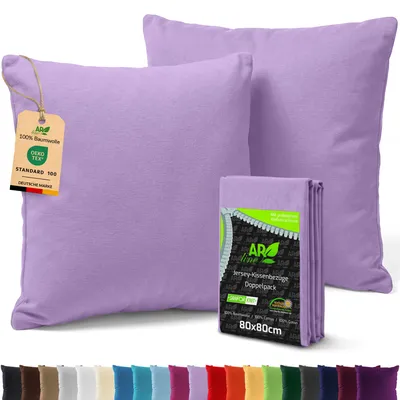 Produktbild von AR Line 2er Pack Jersey Kissenbezüge 80x80 Baumwolle – weich, pflegeleicht, Kissenhüllen mit Reißverschluss, in Farbe: Lila