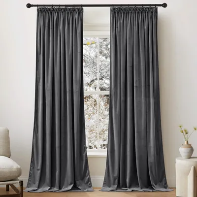 Samtvorhänge 2er-Set, 132x220 cm, Grau, verdunkelnd, 300 g/m²