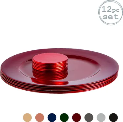 Produktbild von Argon Ta 12er Charger Platten und Untersetzer Set - Metallisch Finish - 33cm - Rot