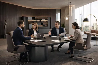 Produktbild von Braun-Grauer Konferenztisch Stilvoller Besprechungstisch Büro Möbel