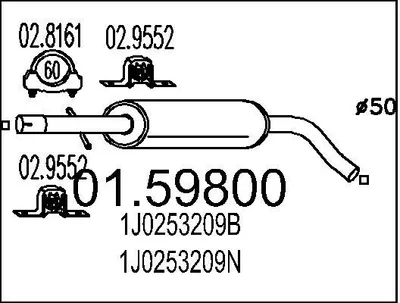 Produktbild von MTS 01.59800 Mittelschalldämpfer Schalldämpfer für VW Golf IV Schrägheck (1J1) Golf IV Variant (1J5) für AUDI A3 Schrägheck (8L1) für SKODA für SEAT