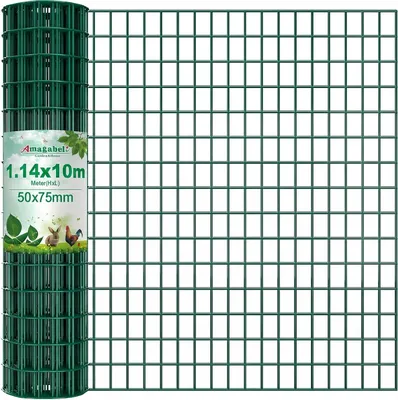 Produktbild von Amagabeli 1,14 m x 10 m Drahtzaun in Grün | Gartenzaun aus Stahl mit PVC-Beschichtung | Maschendraht 50 x 75 mm | Sichtschutz, Hundegitter, Geflügelzaun, Kaninchendraht, Wildschutz