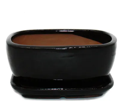 Produktbild von Bonsai-Schale mit Unterteller Gr. 2 Schwarz Anthrazit rechteckig Modell GB5 L 17cm B 13cm H 7,5 cm