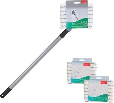 Produktbild von Badezimmer und Küchenreiniger mit Teleskoprohr und Mikrofaserbezug