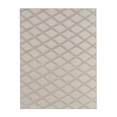 A flat lay of a rug with a diamond pattern.