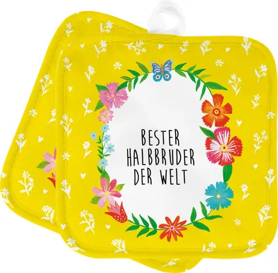 Produktbild von Mr. & Mrs. Panda Topflappen Halbbruder - Geschenk, Familie, Geschwister, Kochlappen, Kleinigkeit, topfhalter, Stiefbruder, Set, Topfuntersetzer, Brudi, 2er
