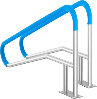 Image de Main courante pour piscine, 2 pièces, 55 x 32 pouces, en acier inoxydable avec plaque de base pour spas