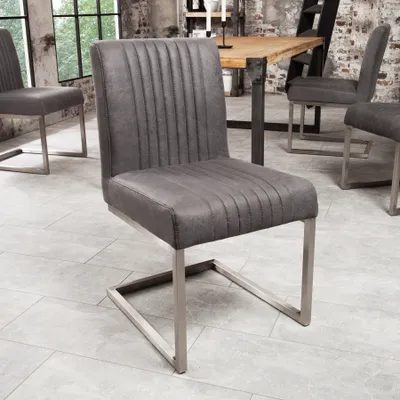 Produktbild von riess-ambiente Moderner Freischwinger Stuhl BIG ASTON vintage grau Federkern Edelstahl  Esszimmerstuhl Essstuhl Stuhl