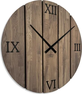 Produktbild von FLEXISTYLE Wanduhr XXL groß Solid Oak wanduhr Eiche Badezimmer Wohnzimmer Holz modern 80 cm Durchmesser ohne tickgeräusche holzoptik (Braun, 80cm)