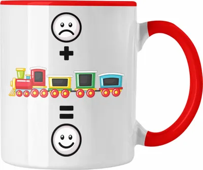Produktbild von Trendation - Eisenbahn Tasse Geschenk für Eisenbahner Modelleisenbahn  :( + Eisenbahner = :) Lustige Geschenkidee Geburtstag (Rot)