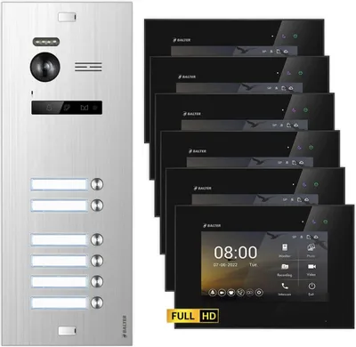 Produktbild von BALTER EVO HD Unterputz Silber 6x7" Monitor Schwarz Video Türsprechanlage Set 6 Teilnehmer