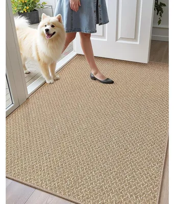 Obrázek produktu pro Podlahová rohož do interiéru, 90x140 cm, barva khaki, protiskluzová, odolná proti skvrnám