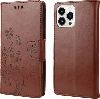 Produktbild von Mobigear Flowers iPhone 14 Pro Max Hülle Klapphülle Geldbörse - Braun