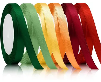 Image de Coffret cadeau de 6 rubans de 10 mm, longueur de 22 mètres, en satin, couleurs : rouge, vert, orange, or, multicolore