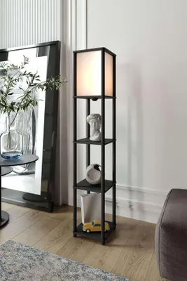Produktbild von Opviq, Moderne Stehlampe aus MDF & Craft-Papier, Schwarz, 150 cm hoch, 1 x E27 Max 40 W, IP21, elegantes Design für stilvolle Wohnräume, ohne Glühbirne.