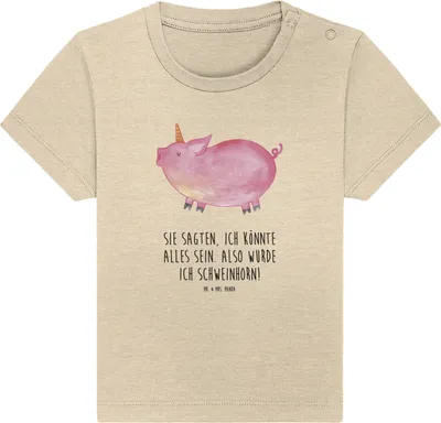 Produktbild von Mr. & Mrs. Panda  T-Shirt Einhorn Schwein 0. - 6. Monat - Natural Raw - Geschenk, Baby Baumwollshirt, Unicorn, English, Englisch, Kinder Shirt, Kleinkind, Bauer