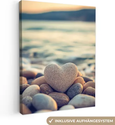 Produktbild von Leinwand Bilder 60x80 cm - Herz - Steine, Wandbilder, Wanddeko Wohnzimmer, Bild