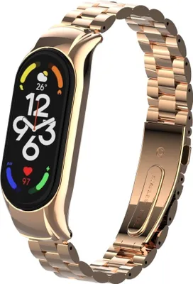Produktbild von Strap-it Stahlarmband - Kompatibel mit Xiaomi Mi Band 7 Armband Ersatzarmband Edelstahl - Gliederarmband mit Faltschließe - Hochwertiges Material - für Mi Band 7 Armband Rosa Gold