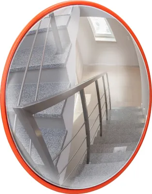 Produktbild von ECD Germany dopravní zrcadlo Ø 45 cm s otočným držákem, červené, nerozbitné, odolné proti povětrnostním vlivům, usnadňuje pohyb dovnitř a ven, bezpečnostní zrcadlo dohledové zrcadlo panoramatické zrcadlo vypouklé zrcadlo