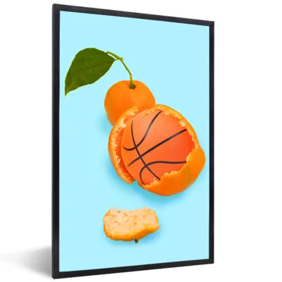Produktbild von MuchoWow® Gerahmtes Poster Basketball - Orange - Obst - Orange - Blatt 20x30 cm - Poster mit Schwarzem Bilderrahmen Wandposter Rahmen Foto Bilder - Drucken - Bilder Poster im Rahmen