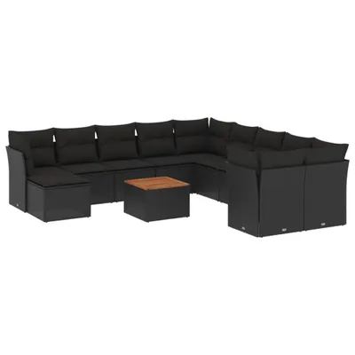 Produktbild von vidaXL 12-tlg. Garten-Sofagarnitur mit Kissen Schwarz Poly Rattan