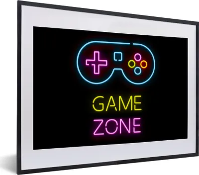 Produktbild von MuchoWow® Gerahmtes Poster Controller - Spiel - Neon - Schwarz - Zitate - Spielzone 40x30 cm - Poster mit Schwarzem Bilderrahmen Wandposter Rahmen Foto Bilder - Bilderrahmen - Poster im Rahmen