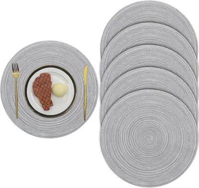 Produktbild von MODFU Platzsets Abwaschbar 6er Set, Baumwollfaden rutschfest Tischsets Platzdeckchen Abgrifffeste Hitzebeständig, Placemats Platz-Matten für Küche Speisetisch Grau