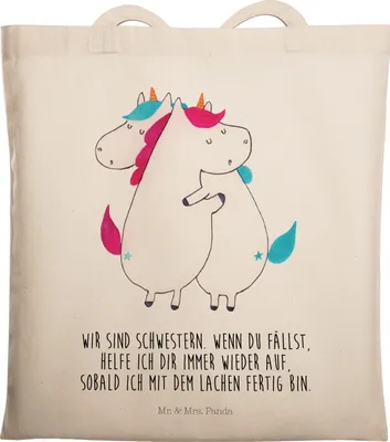 Produktbild von Mr. & Mrs. Panda canvas tasche Einhörner Umarmen - Transparent - Geschenk, Freundin, Einhorn, Liebe, Tragetasche, Unicorn, Laptoptasche, Schwestern, Familie, Shopping