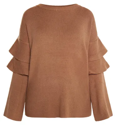 Image de Veste en tricot pour femmes AODA - marron, taille XL/XXL