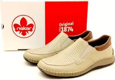 Produktbild von Rieker Herren Slipper leichtes Lochmuster beige mit brauner Kappe abgesetzt 45