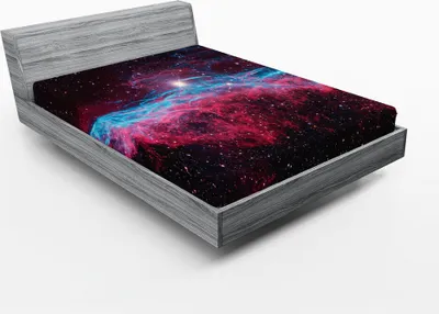 Produktbild von ABAKUHAUS Rosa Spannbetttuch, Galaxie Planeten Universum Sterne Astronomie Nebel Kosmos Thema Illustration, 90 x 200 cm, Magenta und Schwarz