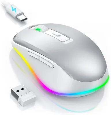 Produktbild von seenda Kabellose Maus LED, Wiederaufladbar Maus Kabellos mit Maus Jiggler, Leise 2.4G USB Funkmaus für Laptop, Computer Wireless Mouse Beleuchtet