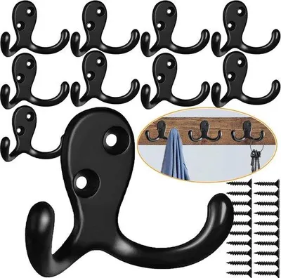 Image de Crochets muraux noirs, lot de 10, avec vis