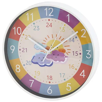 Produktbild von Kinder Wanduhr Sonne&Wolken Ø25x4cm Kunststoff Glas bunt Dekouhr Uhr batteriebetrieben Kinderuhr zum Aufhängen kindgerecht