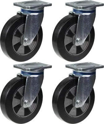 Zdjęcie produktu dla kółka 200 mm 8", czarne, gumowe, obrotowe, udźwig 1800 kg, zestaw 4 szt