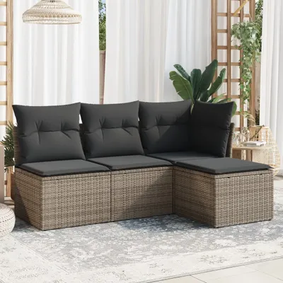 Produktbild von Möbel 4-tlg. Garten-Sofagarnitur mit Kissen Grau Poly Rattan 2024