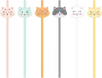 Produktbild von Bunte Papierstrohhalme CATS Cats Birthday Party Mix Set 6 Stk.