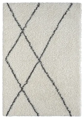 Obrázek produktu pro Koberec MY-RUG, koberec s vysokým vlasem Shaggy Luxe, 230x160, vzor Scandi diamant, bílo-šedý, extra nadýchaný, obdélníkový tvar