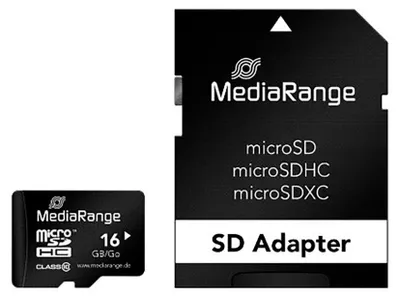 Produktbild von MediaRange MR958, 16 GB, MicroSDHC, Klasse 10, Schwarz