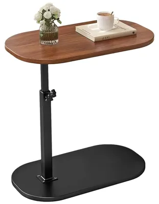 Image de Omgoods - Table d'appoint réglable en forme de C avec plateau en bois