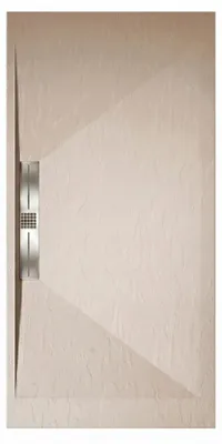 Produktbild von Mineralguss-Duschwanne extra flach EDIS Schieferoptik BEIGE 70x130 cm Edelstahl in chrom Ablaufschutz in Chrom
