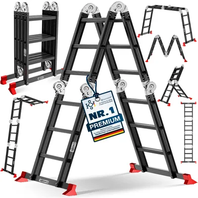 Produktbild von MASKO® Leiter Aluminium 6in1 Mehrzweckleiter Anlegeleiter Steh- & Treppenleiter