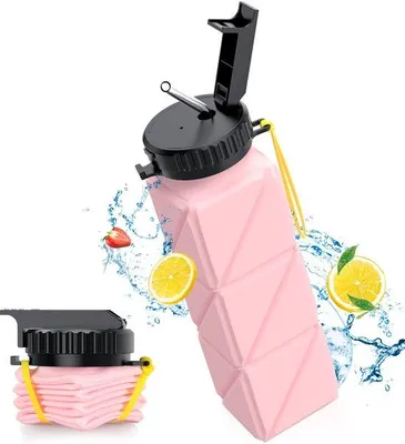 Immagine prodotto di Ibenzoa®: borraccia pieghevole in silicone senza BPA – 22 cm quando aperta, 6,5 cm quando chiusa, a prova di perdite, ideale per viaggi e attività all'aperto