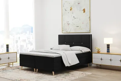 Produktbild von Boxspringbett Schlafzimmerbett RENAN 160x220cm in Stoff Riviera Schwarz