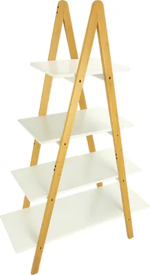 Zdjęcie produktu dla Regał drabinkowy biały 4 półki bambusowe nogi nowoczesny regał stojący do salonu lub łazienki | 80x30x116 | BEGRYF