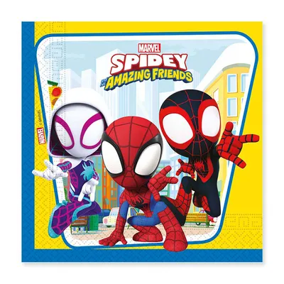 Zdjęcie produktu dla Serwetki papierowe Spidey i Przyjaciele - Kolorowe i zabawne, idealne na przyjęcia! 33x33 cm, 20 szt. Stwórz niezapomniane chwile z ulubionymi bohaterami!