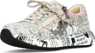 Image de Laura Vita Baskets Femmes Cuir Fleuri Ecriture Zip Burton 1123, Taille:39 EU, Couleur:Blanc